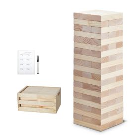 Tumbling Timber Toy, 60 Blocks Giant Tumble Tower Blocks Game, Pine Wood Tumbling Tower Game with Storage Crate and Scoreboard, Wooden Stacking Game