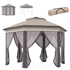 13' x 13' Pop Up Gazebo Hexagonal Canopy Shelter with 6 Zippered Mesh Netting for Patio Backyard Garden Wedding Party