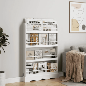 4-Tier Book Shelf, White Bookshelf, Kid's Storage Organizer Bookcase for Kids Room