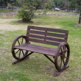 2-Person Seat Bench with Backrest Wooden Wagon Wheel Bench, Rustic Outdoor Patio Furniture-AS ( Amazon Shipping)(Prohibited by WalMart)