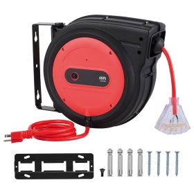 Retractable Extension Cord Reel, 65 FT, Heavy Duty 12AWG/3C SJTOW Retractable Power Cord with Lighted Triple Tap Outlet