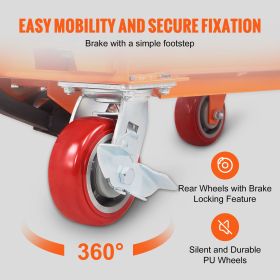 Hydraulic Lift Table Cart, 1100lbs Capacity 35.4" Lifting Height, Manual Single Scissor Lift Table with 4 Wheels and Non-slip Pad