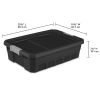 10 Gallon Stacker Tote, Durable Plastic Bin with Latch Lid, Black, 6 Pack