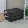 10 Gallon Stacker Tote, Durable Plastic Bin with Latch Lid, Black, 6 Pack