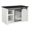 46" Farmhouse Cat Litter Box Enclosure with Sliding Barn Door, White Large Hidden Acrylic Door Cat Cabienet with LED Light