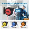 Retractable Extension Cord Reel, 65 FT, Heavy Duty 12AWG/3C SJTOW Retractable Power Cord with Lighted Triple Tap Outlet