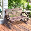2-Person Seat Bench with Backrest Wooden Wagon Wheel Bench, Rustic Outdoor Patio Furniture-AS ( Amazon Shipping)(Prohibited by WalMart)