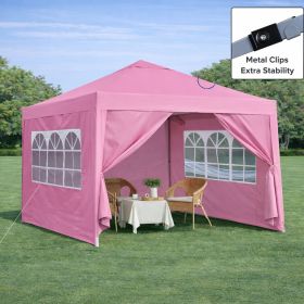 Outdoor 10x 10Ft Pop Up Gazebo Canopy Tent Removable Sidewall with Zipper,2pcs Sidewall with Windows,with 4pcs Weight sand bag (Color: Pink)